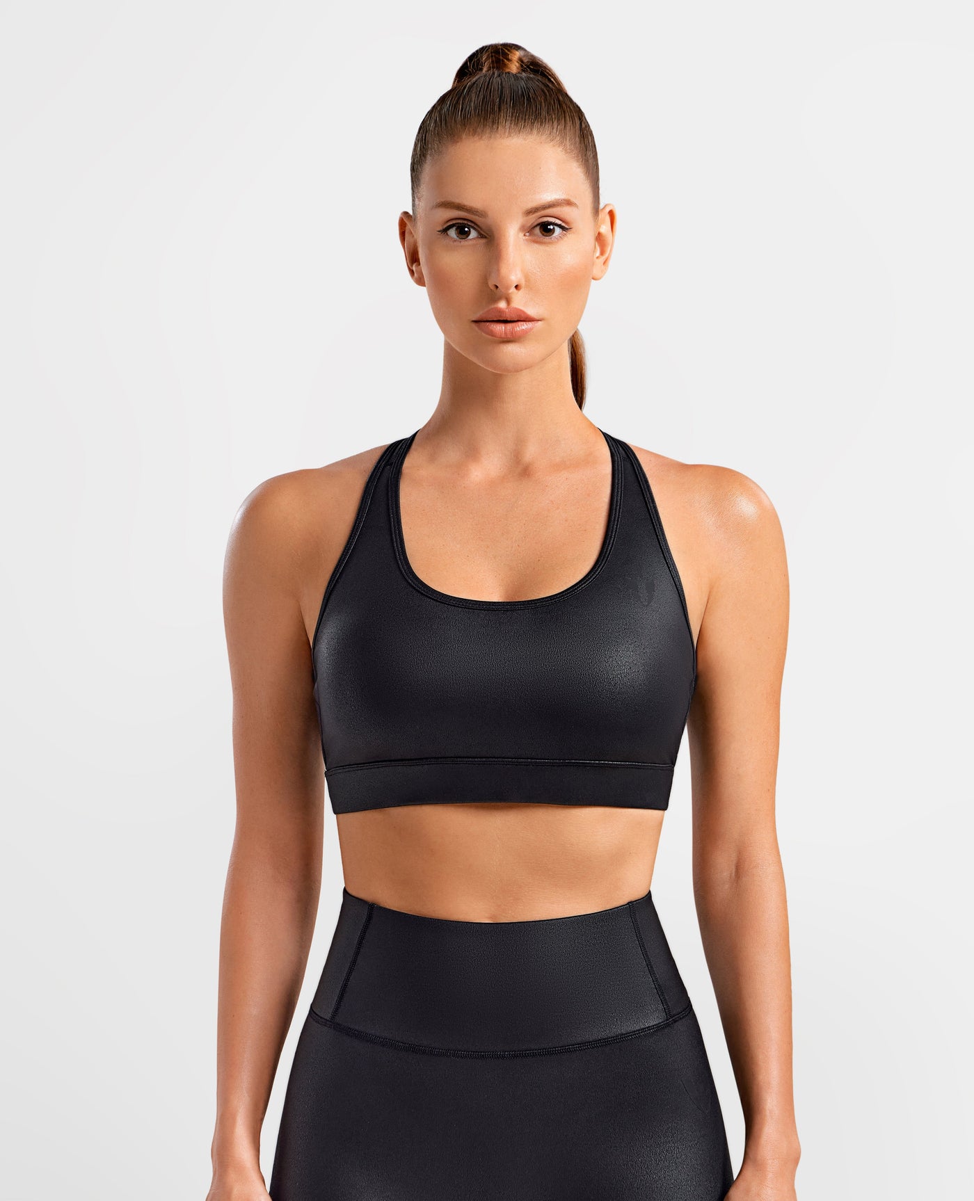 Faux Leather Active Bra - Black