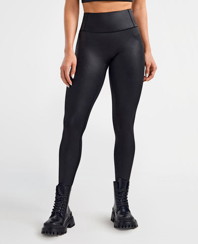 Cargo-Power-Leggings aus Kunstleder - Schwarz