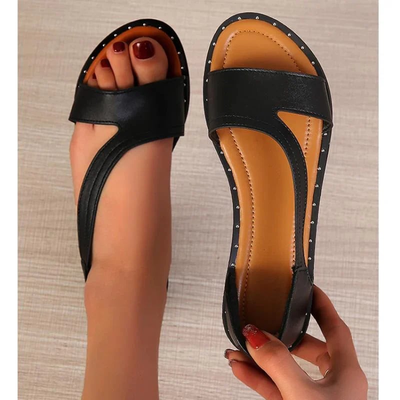 Lina - Flache orthopädische Sandalen mit offener Spitze und Fischmaulnieten